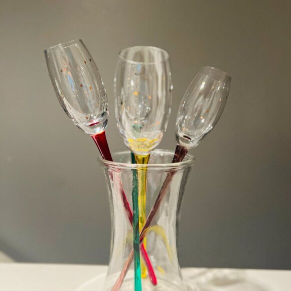 Set of 4 Color Stem Champagne Flutes Matching Vase – Hand-Blown Glass - Picture 11 of 12